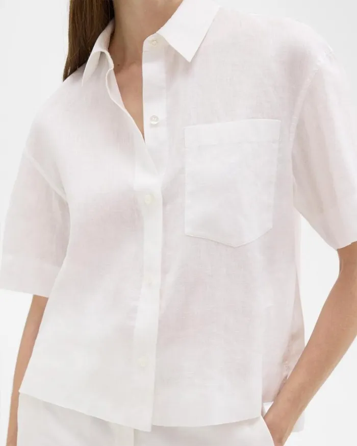 Theory ShortSleeve Shirt In Relaxed Linen White Women Tops Theory ShortSleeve Shirt In Relaxed Linen White Women Tops
