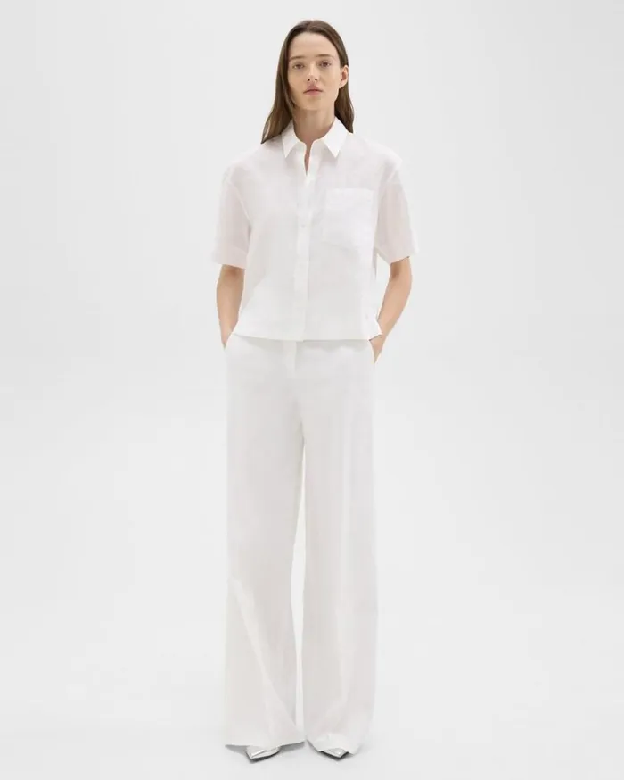Theory ShortSleeve Shirt In Relaxed Linen White Women Tops Theory ShortSleeve Shirt In Relaxed Linen White Women Tops