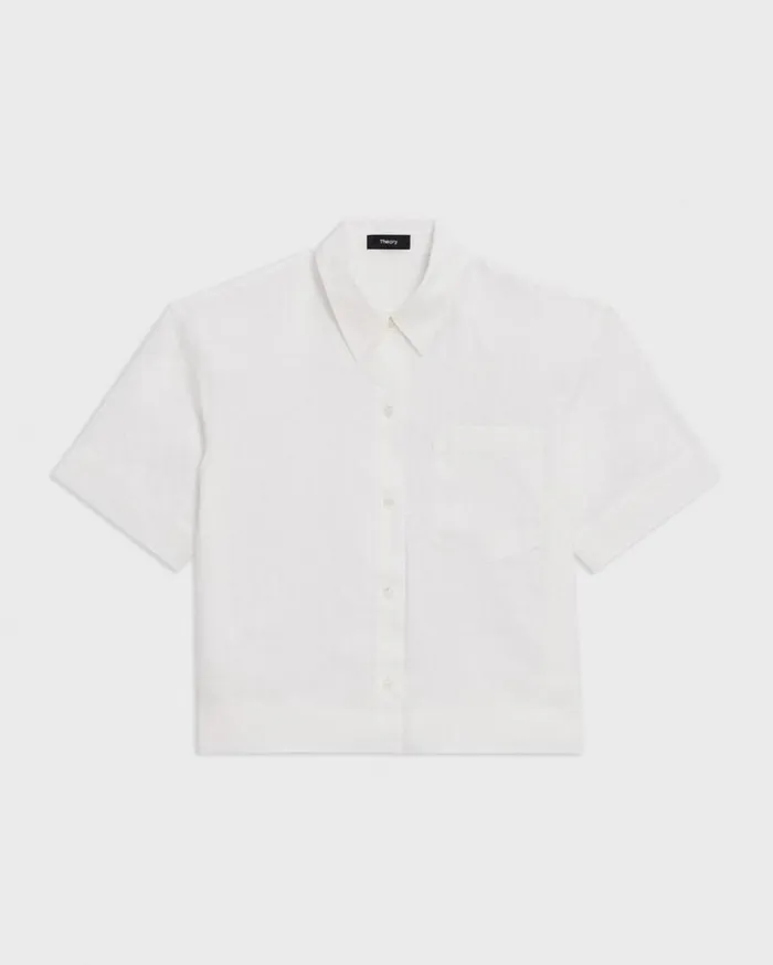 Theory ShortSleeve Shirt In Relaxed Linen White Women Tops Theory ShortSleeve Shirt In Relaxed Linen White Women Tops