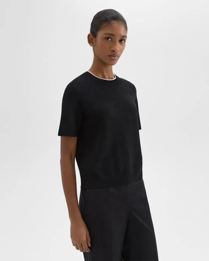 Theory ShortSleeve Sweater In Crepe Knit Black Women Sweaters Cardigans Theory ShortSleeve Sweater In Crepe Knit Black Women Sweaters Cardigans
