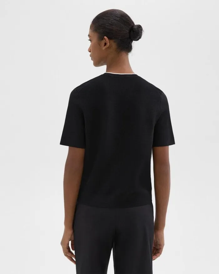 Theory ShortSleeve Sweater In Crepe Knit Black Women Sweaters Cardigans Theory ShortSleeve Sweater In Crepe Knit Black Women Sweaters Cardigans