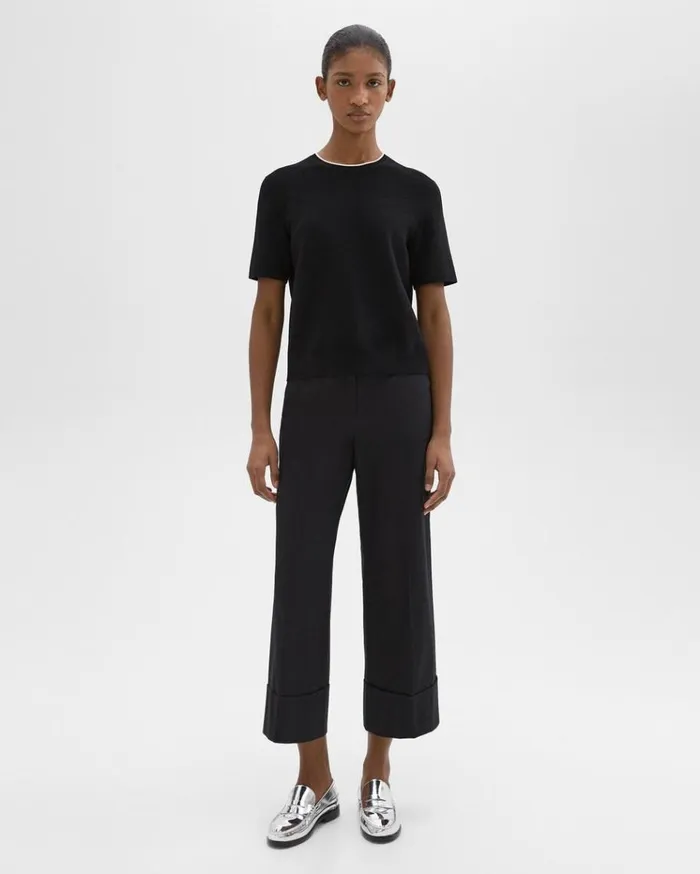 Theory ShortSleeve Sweater In Crepe Knit Black Women Sweaters Cardigans Theory ShortSleeve Sweater In Crepe Knit Black Women Sweaters Cardigans