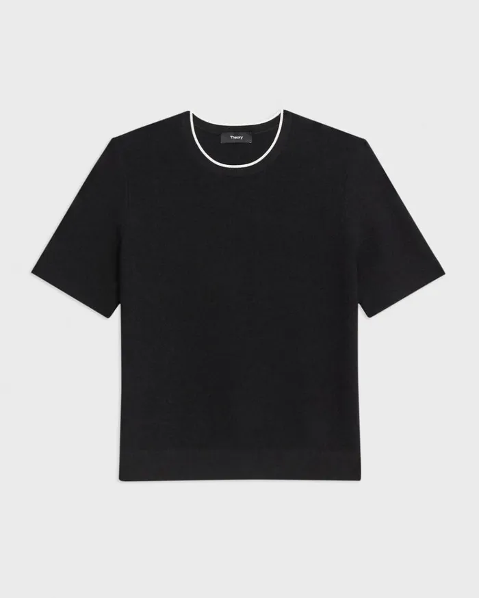 Theory ShortSleeve Sweater In Crepe Knit Black Women Sweaters Cardigans Theory ShortSleeve Sweater In Crepe Knit Black Women Sweaters Cardigans
