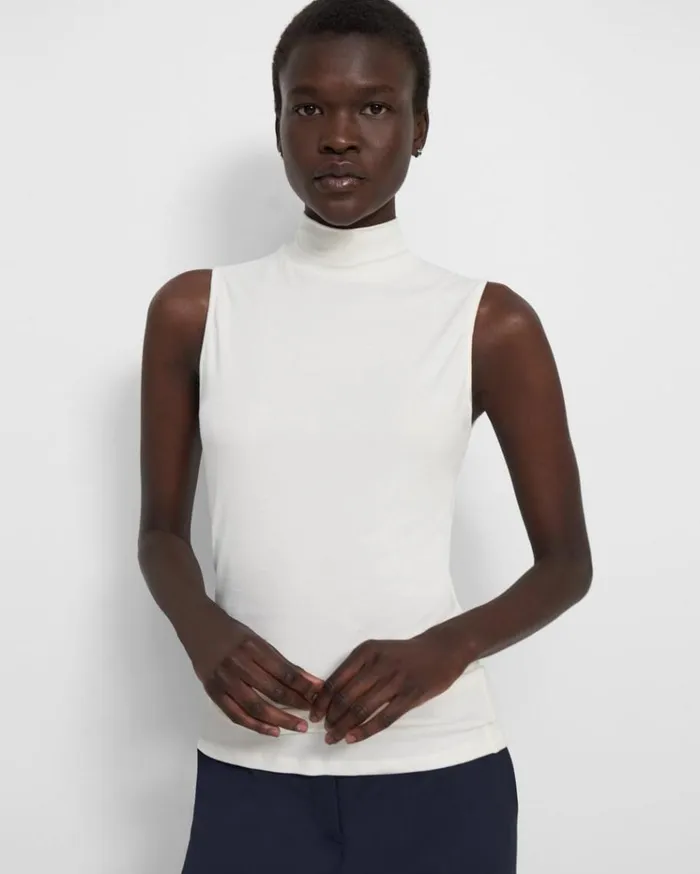 Theory Sleeveless Turtleneck Sweater In Ribbed Viscose Ivory Women TShirts Tank Tops Theory Sleeveless Turtleneck Sweater In Ribbed Viscose Ivory Women TShirts Tank Tops