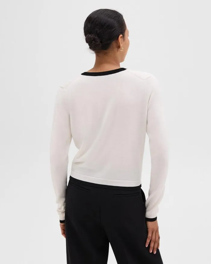 Theory Slim Cardigan In WoolViscose Ivoryblack Women Sweaters Cardigans Theory Slim Cardigan In WoolViscose Ivoryblack Women Sweaters Cardigans