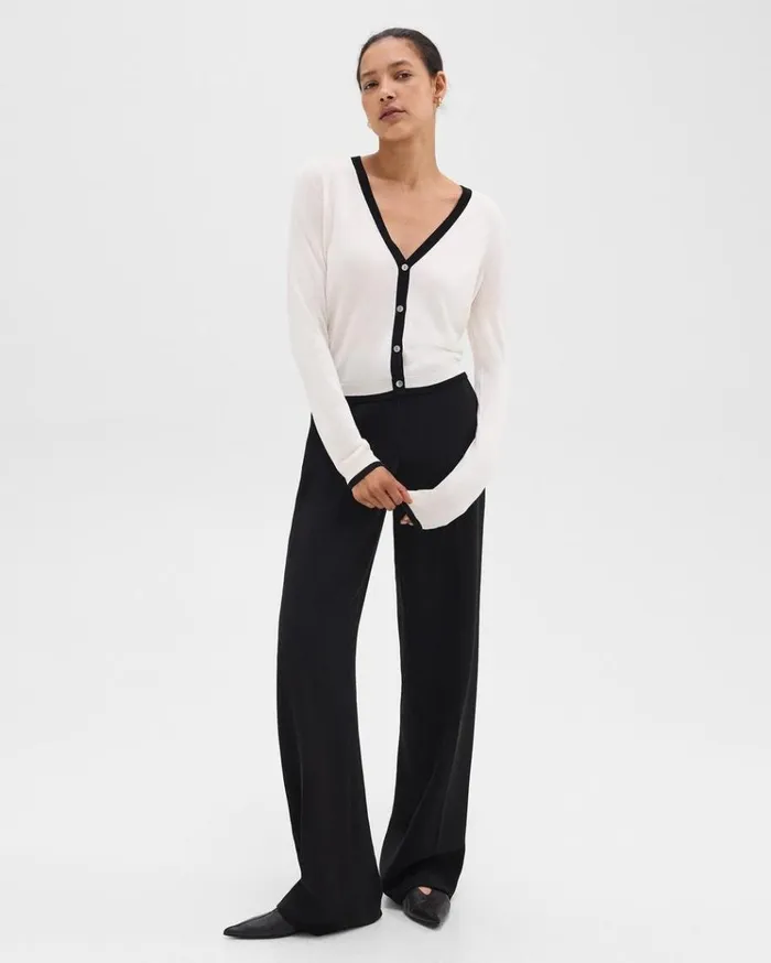 Theory Slim Cardigan In WoolViscose Ivoryblack Women Sweaters Cardigans Theory Slim Cardigan In WoolViscose Ivoryblack Women Sweaters Cardigans