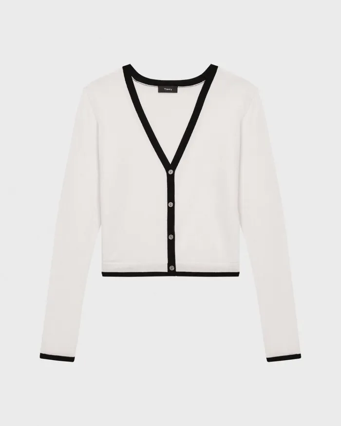 Theory Slim Cardigan In WoolViscose Ivoryblack Women Sweaters Cardigans Theory Slim Cardigan In WoolViscose Ivoryblack Women Sweaters Cardigans