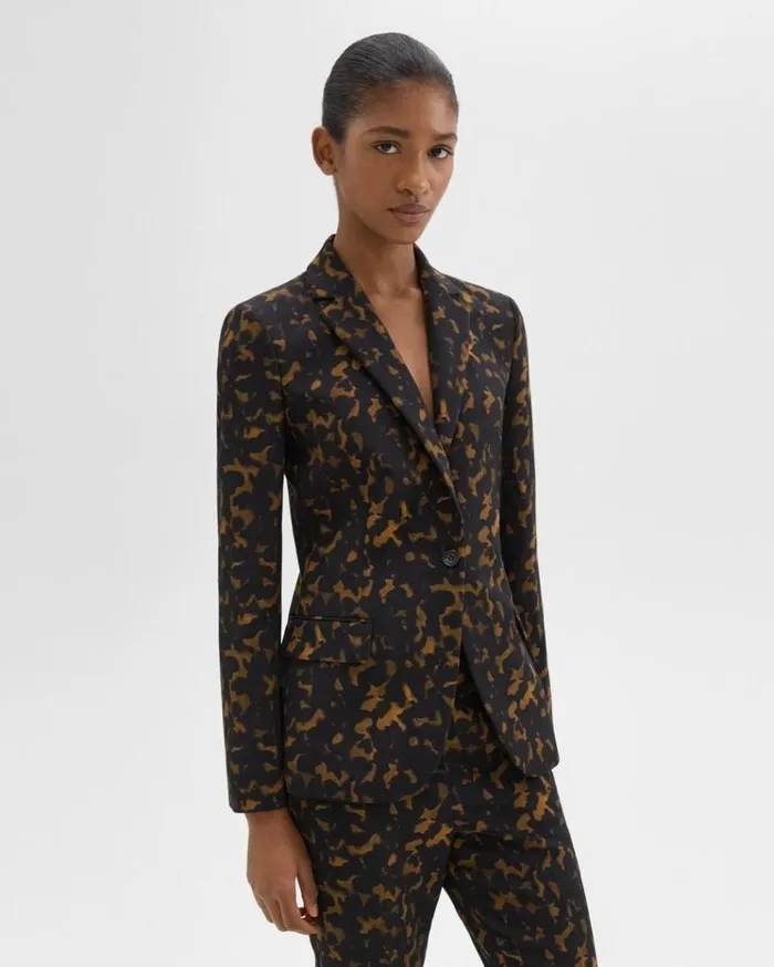 Theory Staple Blazer In Tortoiseshell Printed Crepe Dark Brown Multi Women Suits Theory Staple Blazer In Tortoiseshell Printed Crepe Dark Brown Multi Women Suits