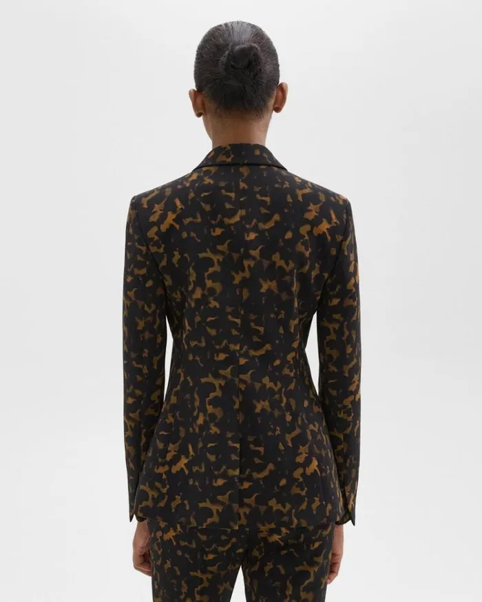 Theory Staple Blazer In Tortoiseshell Printed Crepe Dark Brown Multi Women Suits Theory Staple Blazer In Tortoiseshell Printed Crepe Dark Brown Multi Women Suits