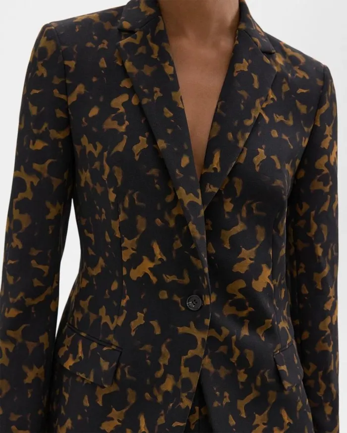 Theory Staple Blazer In Tortoiseshell Printed Crepe Dark Brown Multi Women Suits Theory Staple Blazer In Tortoiseshell Printed Crepe Dark Brown Multi Women Suits