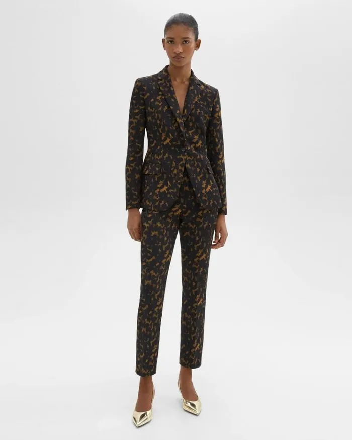 Theory Staple Blazer In Tortoiseshell Printed Crepe Dark Brown Multi Women Suits Theory Staple Blazer In Tortoiseshell Printed Crepe Dark Brown Multi Women Suits