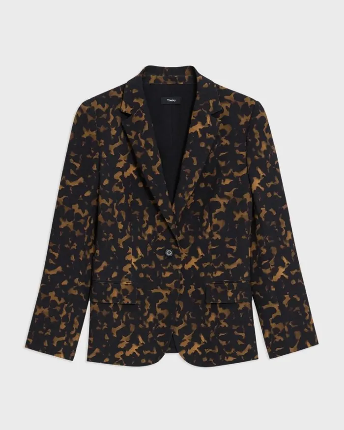 Theory Staple Blazer In Tortoiseshell Printed Crepe Dark Brown Multi Women Suits Theory Staple Blazer In Tortoiseshell Printed Crepe Dark Brown Multi Women Suits
