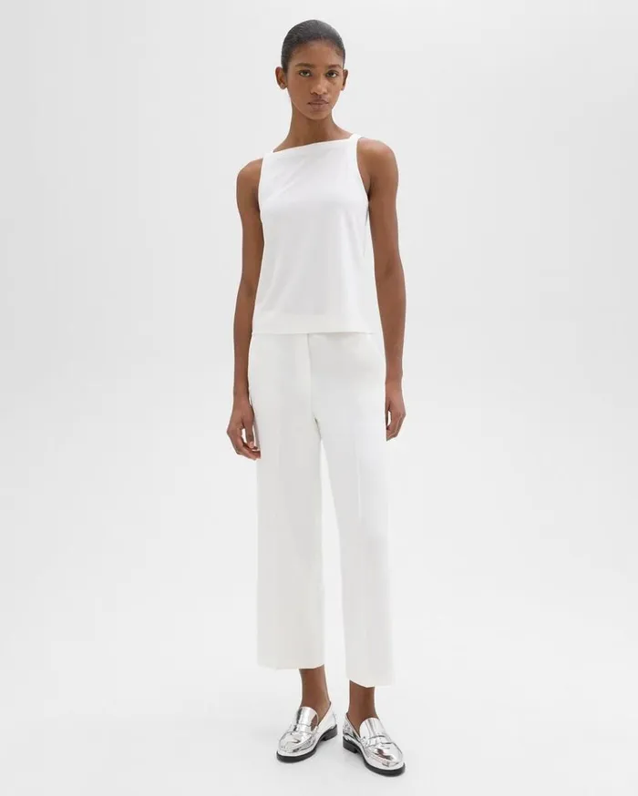 Theory Straight PullOn Pant In LinenViscose Ivory Women Pants
