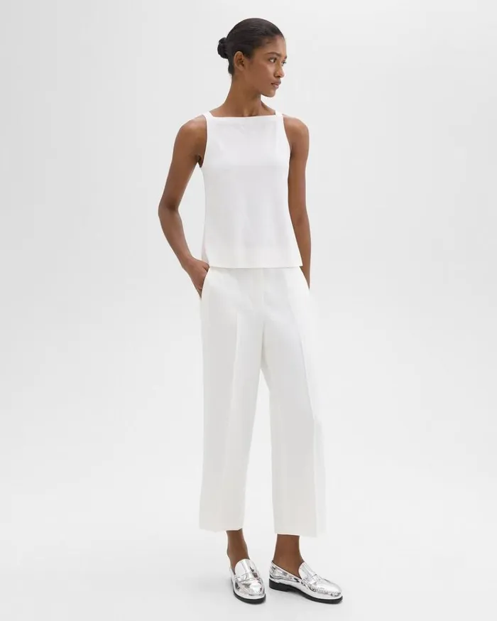 Theory Straight PullOn Pant In LinenViscose Ivory Women Pants Theory Straight PullOn Pant In LinenViscose Ivory Women Pants
