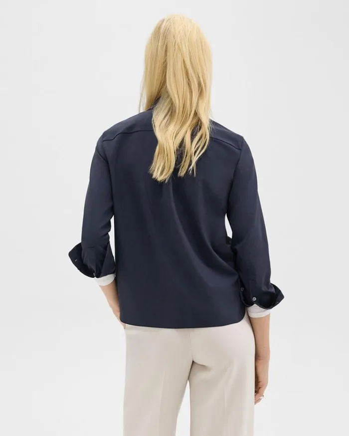 Theory Straight Shirt In Good Wool Nocturne Navy Women Tops