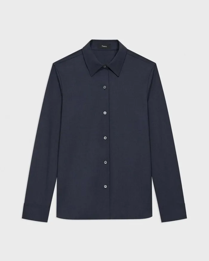 Theory Straight Shirt In Good Wool Nocturne Navy Women Tops