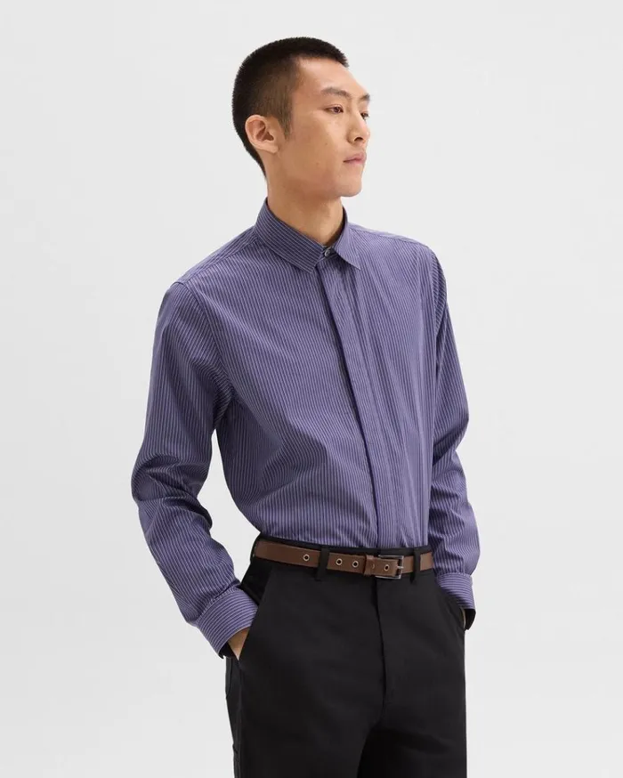 Theory Straight Shirt In Striped CottonBlend Marinalight Grey Multi Men Shirts Theory Straight Shirt In Striped CottonBlend Marinalight Grey Multi Men Shirts