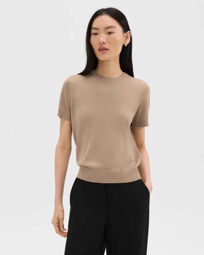 Theory Sweater Tee In Regal Wool Palomino Women Sweaters Cardigans