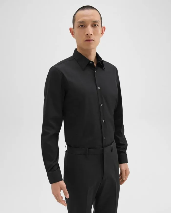 Theory Sylvain Shirt In Good Cotton Black Men Shirts