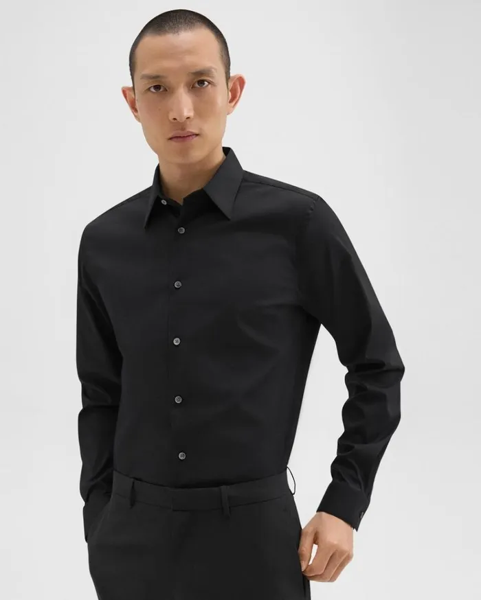 Theory Sylvain Shirt In Good Cotton Black Men Shirts