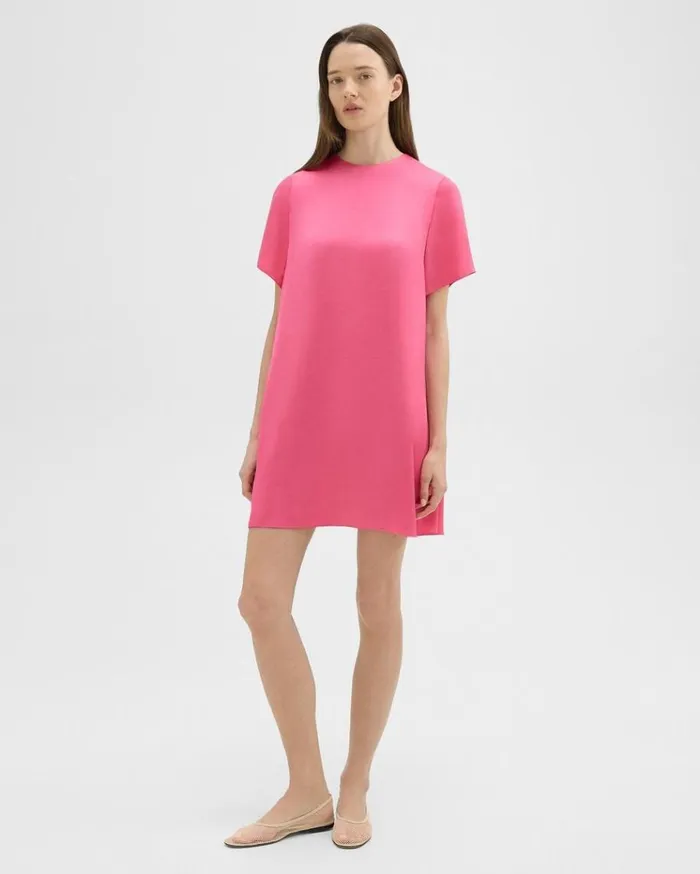 Theory TShirt Dress In Crushed Satin Pink Azalea Women Dresses