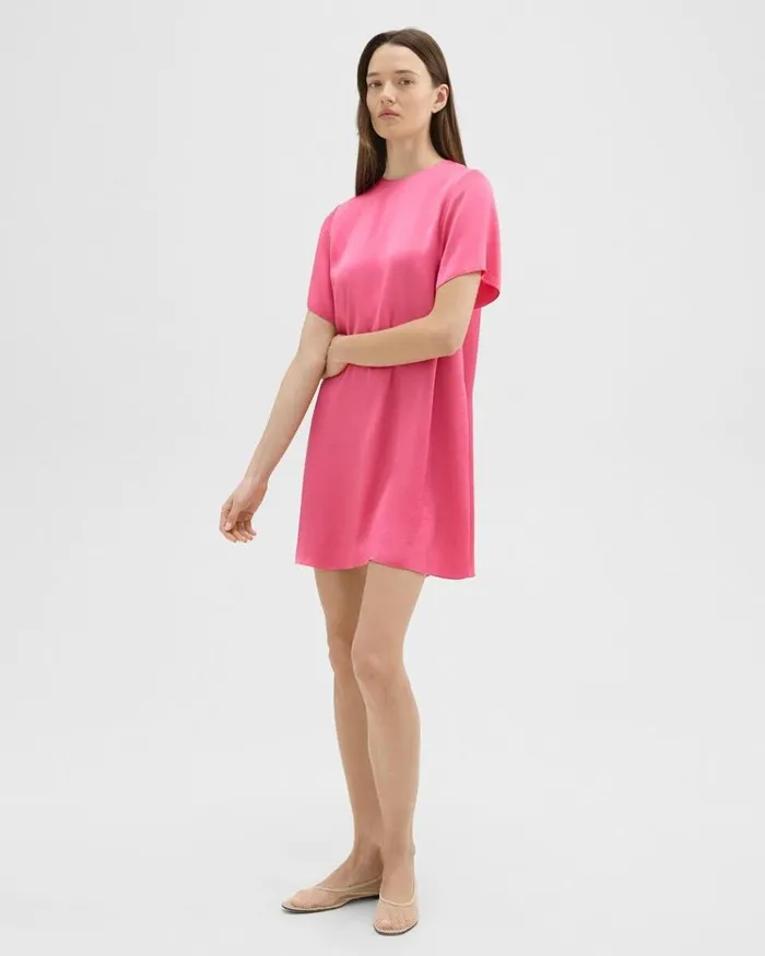 Theory TShirt Dress In Crushed Satin Pink Azalea Women Dresses Theory TShirt Dress In Crushed Satin Pink Azalea Women Dresses