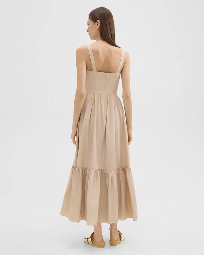 Theory Tiered Sleeveless Dress In CottonBlend Soft Gold Women Dresses Theory Tiered Sleeveless Dress In CottonBlend Soft Gold Women Dresses
