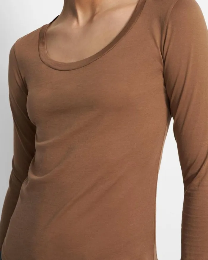 Theory Tiny LongSleeve Scoop Tee In Organic Cotton Truffle Women TShirts Tank Tops Theory Tiny LongSleeve Scoop Tee In Organic Cotton Truffle Women TShirts Tank Tops