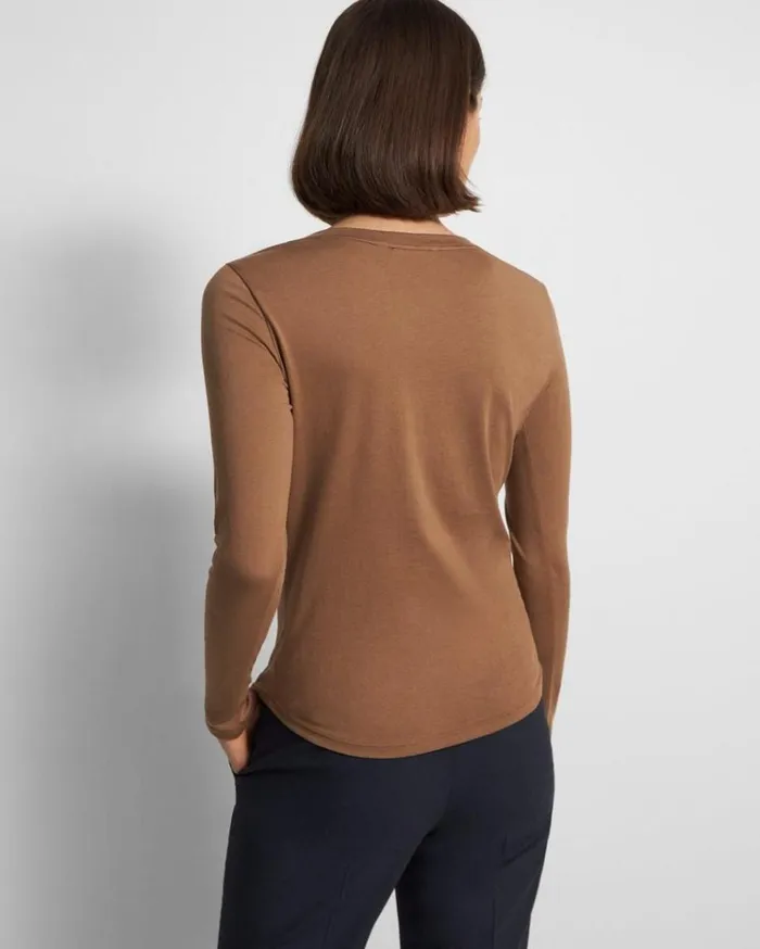 Theory Tiny LongSleeve Scoop Tee In Organic Cotton Truffle Women TShirts Tank Tops Theory Tiny LongSleeve Scoop Tee In Organic Cotton Truffle Women TShirts Tank Tops