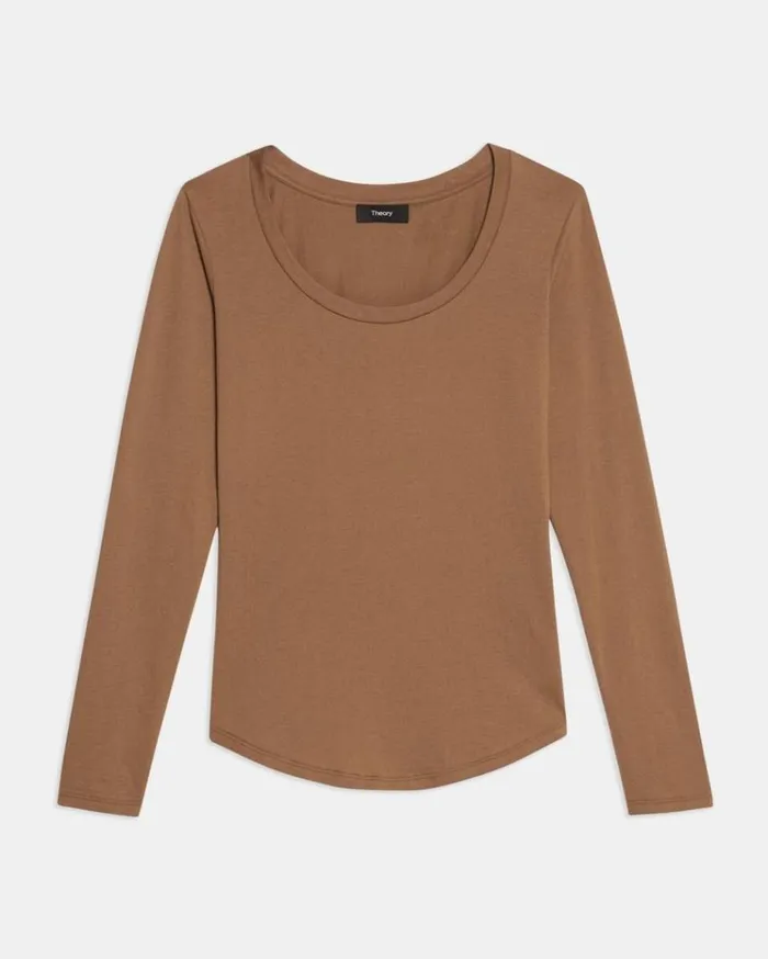 Theory Tiny LongSleeve Scoop Tee In Organic Cotton Truffle Women TShirts Tank Tops Theory Tiny LongSleeve Scoop Tee In Organic Cotton Truffle Women TShirts Tank Tops