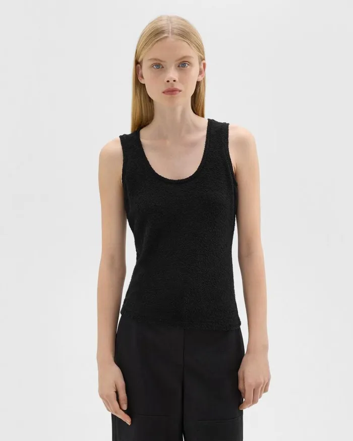 Theory Tiny Tank In Boucl Jersey Black Women TShirts Tank Tops