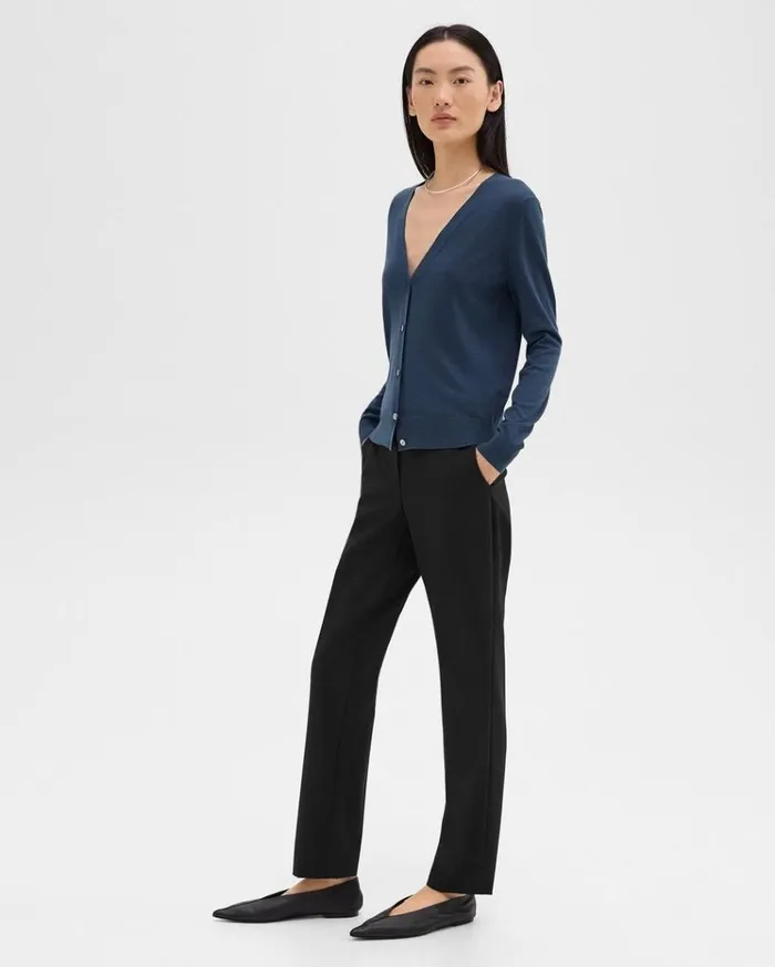 Theory Treeca Full Length Pant In Good Wool Black Women Pants