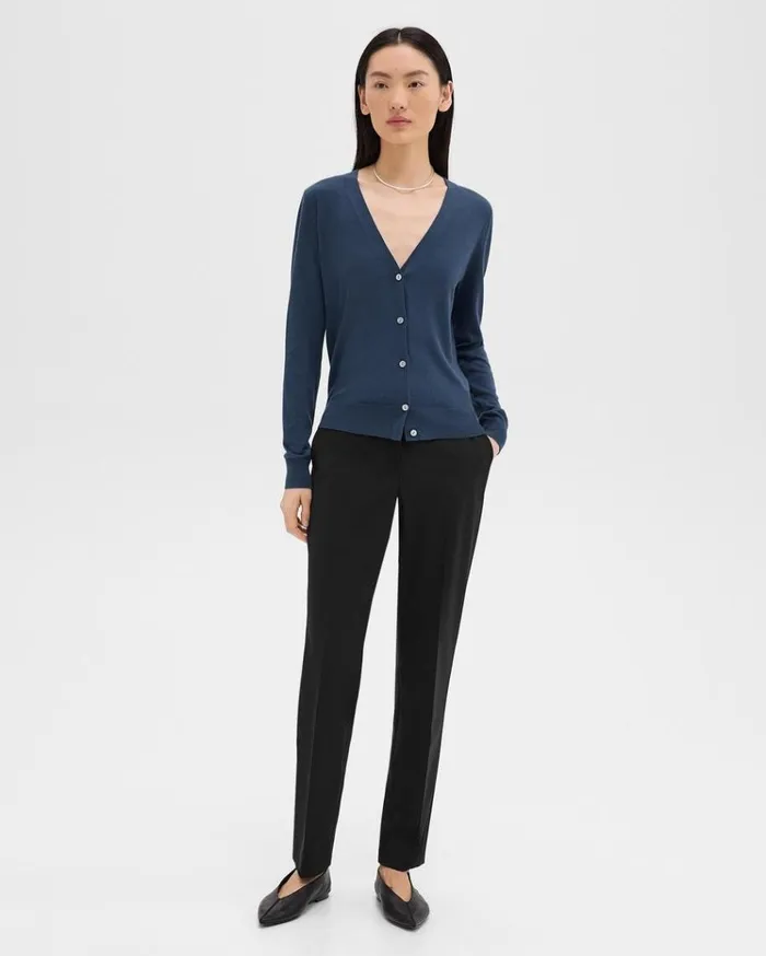 Theory Treeca Full Length Pant In Good Wool Black Women Pants