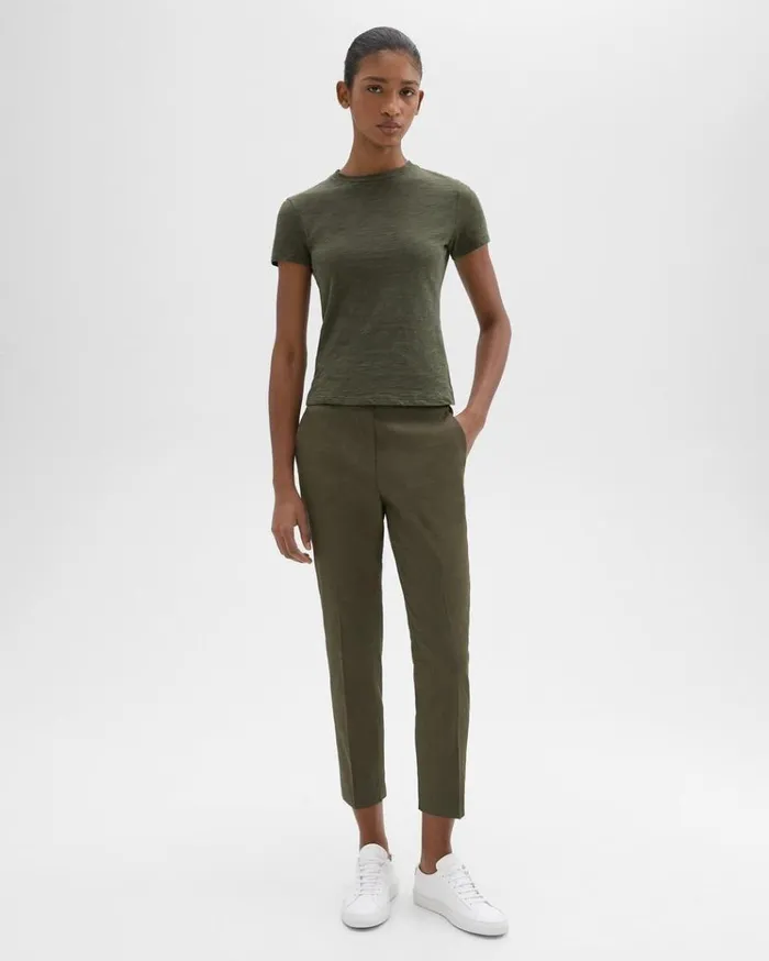 Theory Treeca PullOn Pant In Good Linen Dark Olive Women Pants