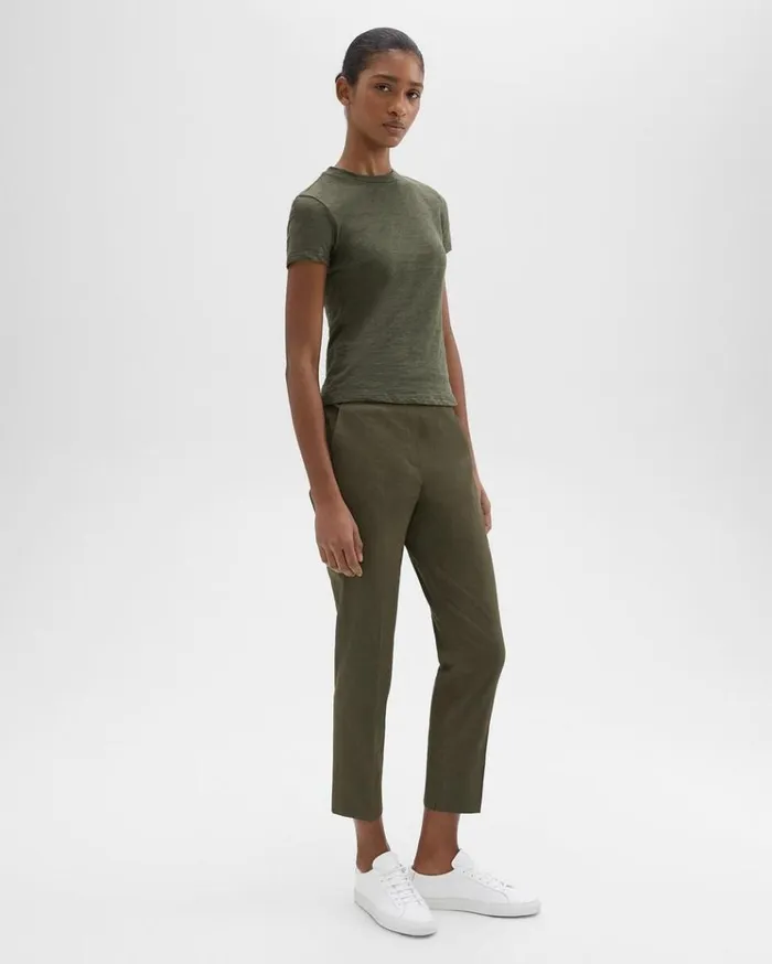 Theory Treeca PullOn Pant In Good Linen Dark Olive Women Pants