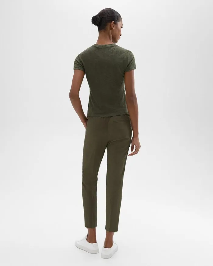 Theory Treeca PullOn Pant In Good Linen Dark Olive Women Pants