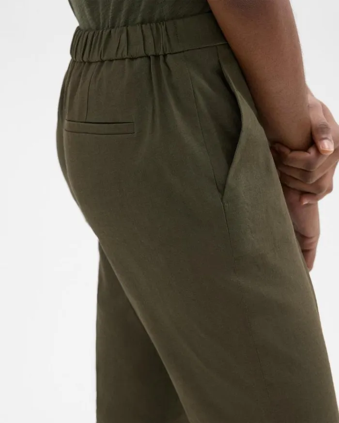 Theory Treeca PullOn Pant In Good Linen Dark Olive Women Pants
