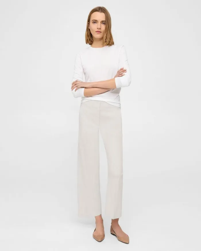 Theory Wide Crop Pant In Good Linen Sand Women Pants