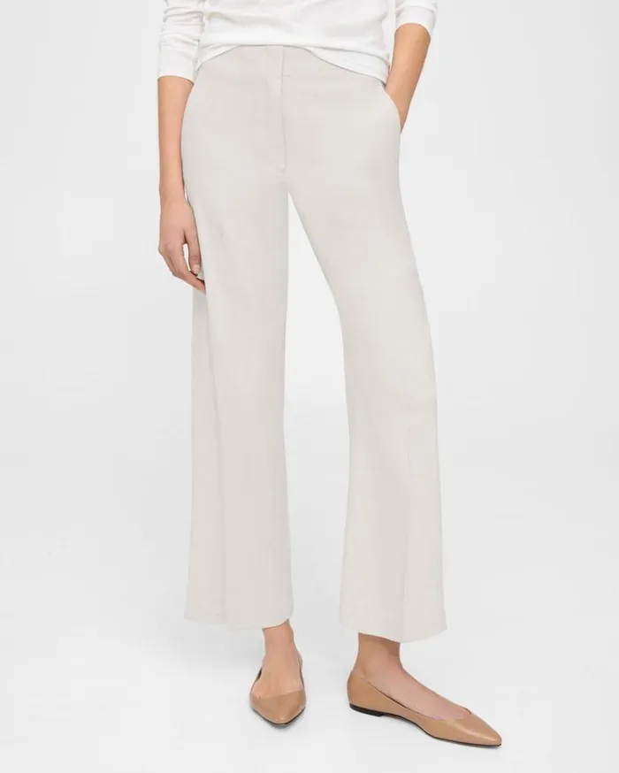 Theory Wide Crop Pant In Good Linen Sand Women Pants