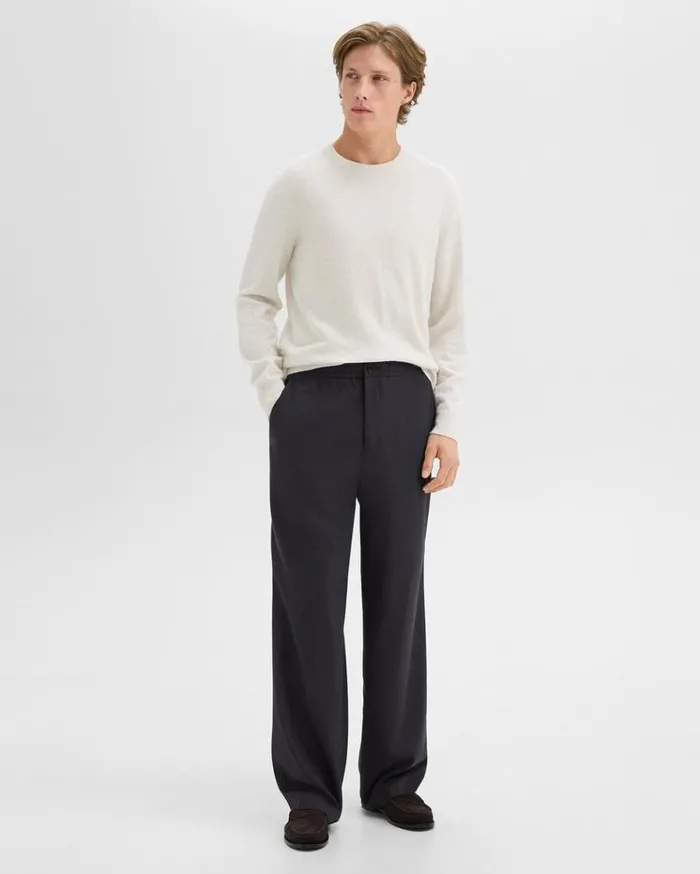 Theory WideLeg Drawstring Pant In Stretch Flannel Dark Navy Men Pants