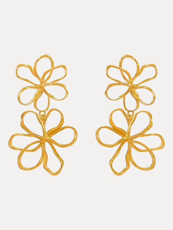 Threaded Flower Drop Earrings Gold Women Oscar De La Renta Earrings