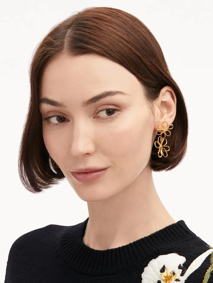 Threaded Flower Drop Earrings Gold Women Oscar De La Renta Earrings Threaded Flower Drop Earrings Gold Women Oscar De La Renta Earrings