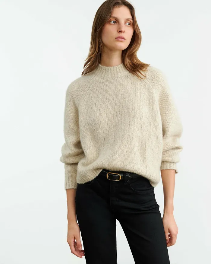TOMASO SWEATER Beige Melange Women Nili Lotan Knits and Sweaters