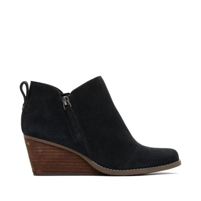 Toms Boots and Booties Goldie Wedge Ankle Bootie Black Suede 8211 Women