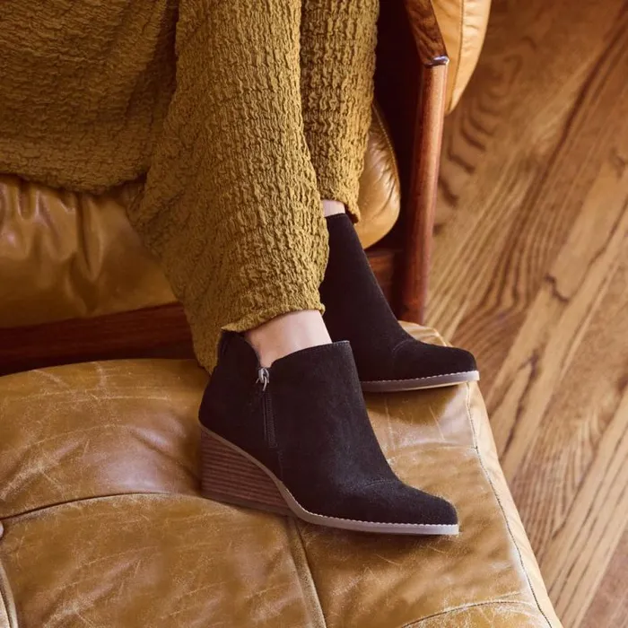 Toms Boots and Booties Goldie Wedge Ankle Bootie Black Suede 8211 Women Toms Boots and Booties Goldie Wedge Ankle Bootie Black Suede 8211 Women