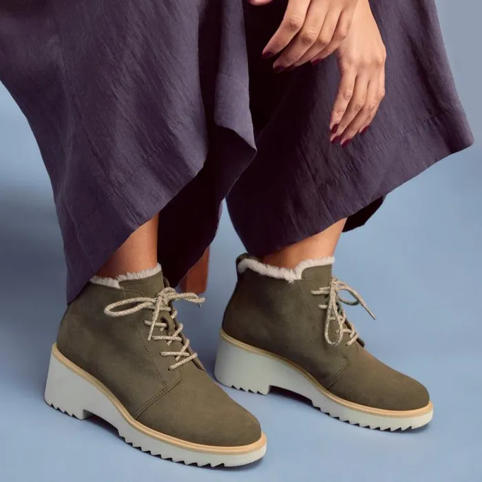 Toms Boots and Booties Maude Wedge LaceUp Boot Canteen Green Suede With Faux Fur 8211 Women Toms Boots and Booties Maude Wedge LaceUp Boot Canteen Green Suede With Faux Fur 8211 Women