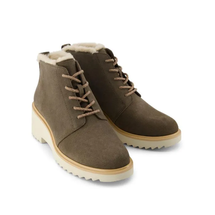 Toms Boots and Booties Maude Wedge LaceUp Boot Canteen Green Suede With Faux Fur 8211 Women Toms Boots and Booties Maude Wedge LaceUp Boot Canteen Green Suede With Faux Fur 8211 Women