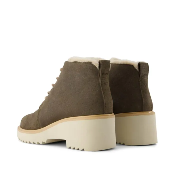 Toms Boots and Booties Maude Wedge LaceUp Boot Canteen Green Suede With Faux Fur 8211 Women Toms Boots and Booties Maude Wedge LaceUp Boot Canteen Green Suede With Faux Fur 8211 Women