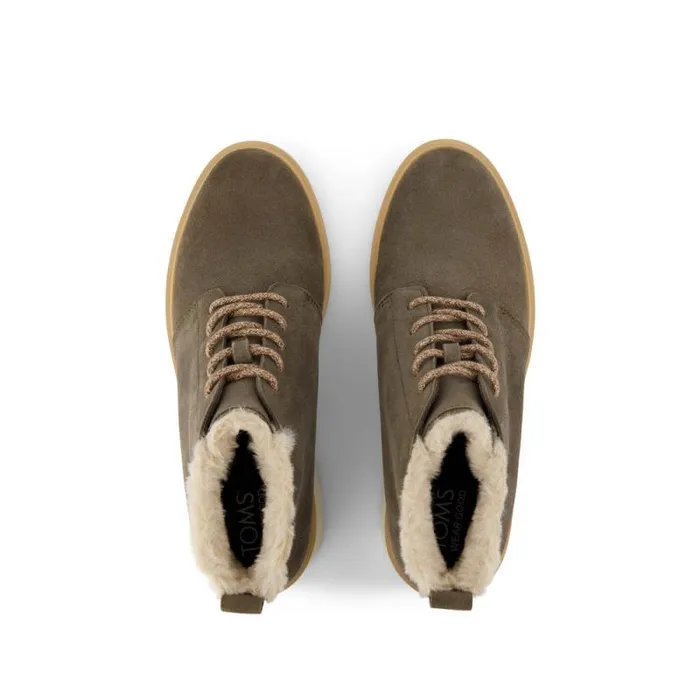 Toms Boots and Booties Maude Wedge LaceUp Boot Canteen Green Suede With Faux Fur 8211 Women Toms Boots and Booties Maude Wedge LaceUp Boot Canteen Green Suede With Faux Fur 8211 Women
