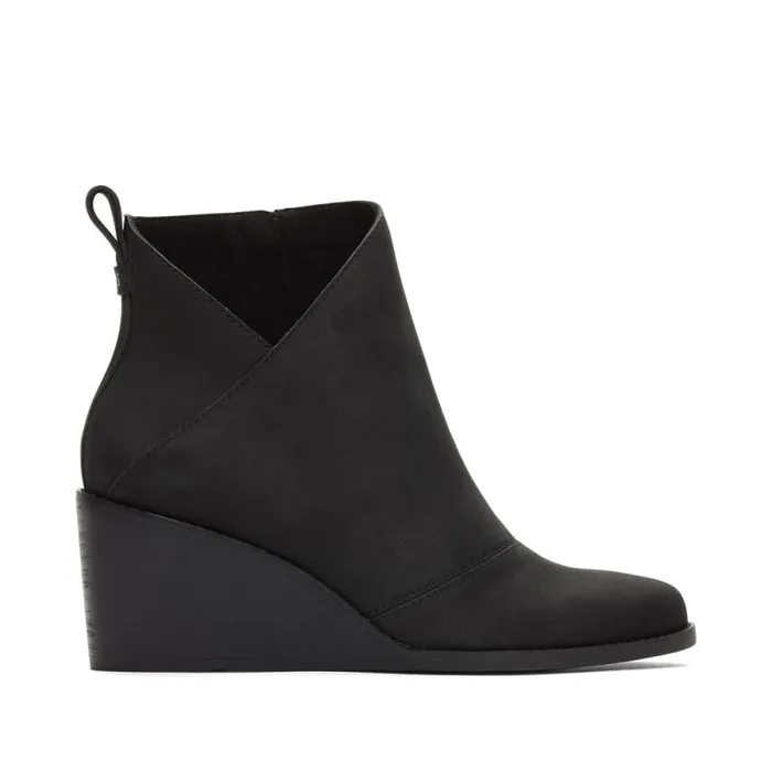 Toms Boots and Booties Sutton Wedge Ankle Bootie Black Leather 8211 Women
